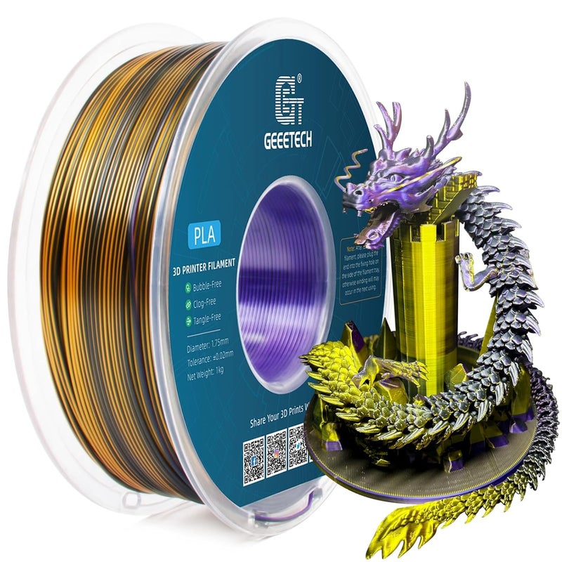 Geeetech Silk PLA Tri Color Filament 1.75mm 3D Printer Filament, Coextrusion Purple Gold Black Tri-Colors Metal-Like Shiny Silk PLA Filament, 1kg (2.2lbs) 1 Spool, Dimensional Accuracy +/- 0.02 mm - Image 1
